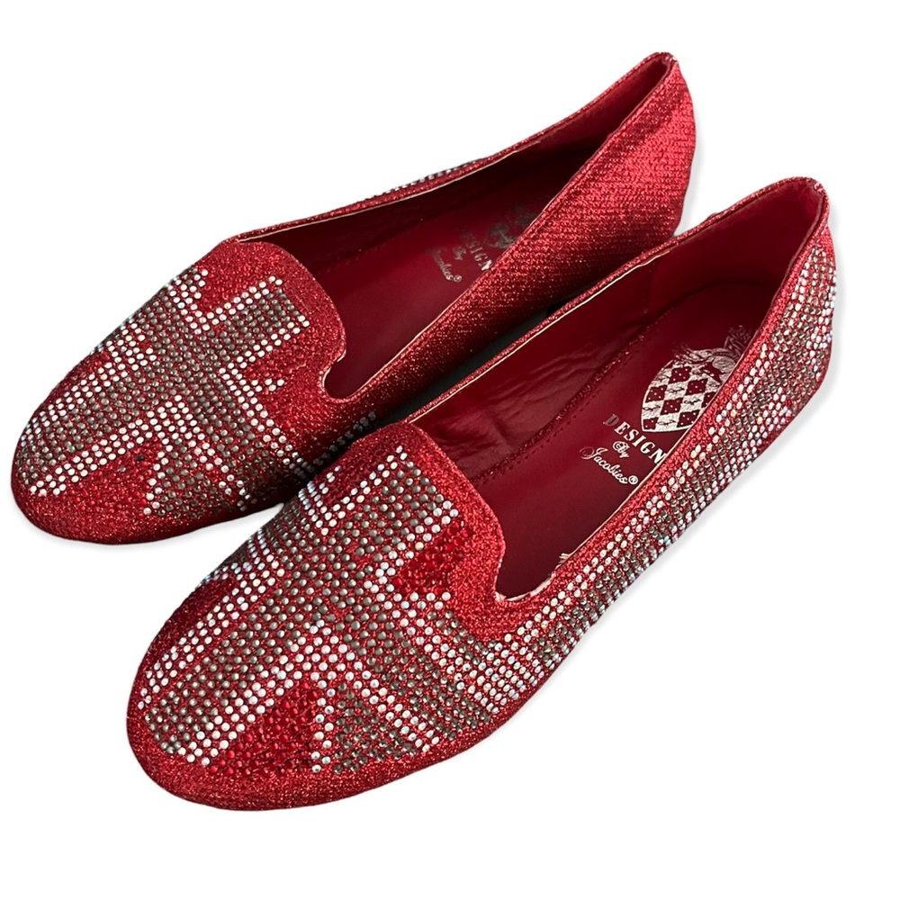 Design by Jacobies women’s red crown embellished loafers size 7